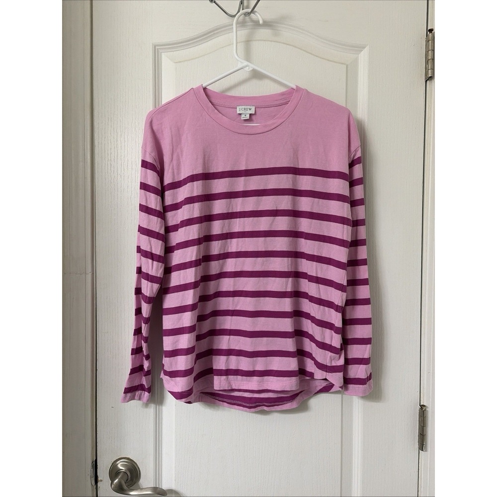 J.CREW Pink Striped Crew Neck Long Sleeve T-Shirt Small Preppy Barbie